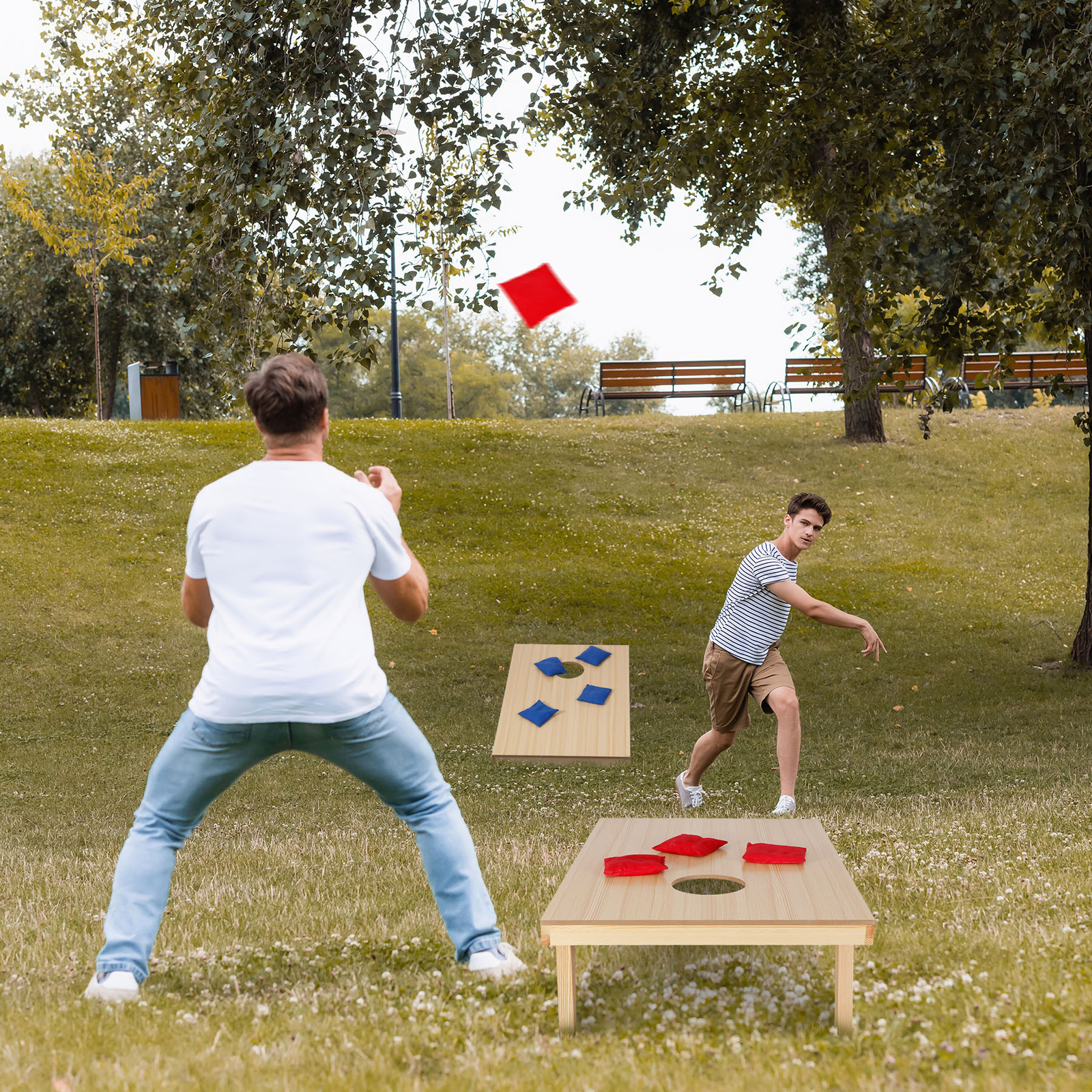 Cornhole Game Set 3x2FT Classic Size Wood Cornhole Boards 8 Bean Bags w/ Case
