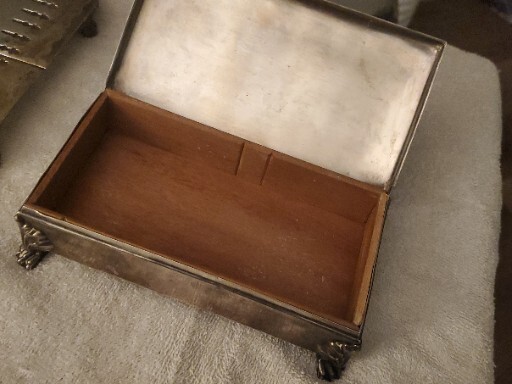 1897 Silver-Plated CIGAR/CIGARETTE BOX w/ Wood Lining (POOLE SILVER CO)last 24hr