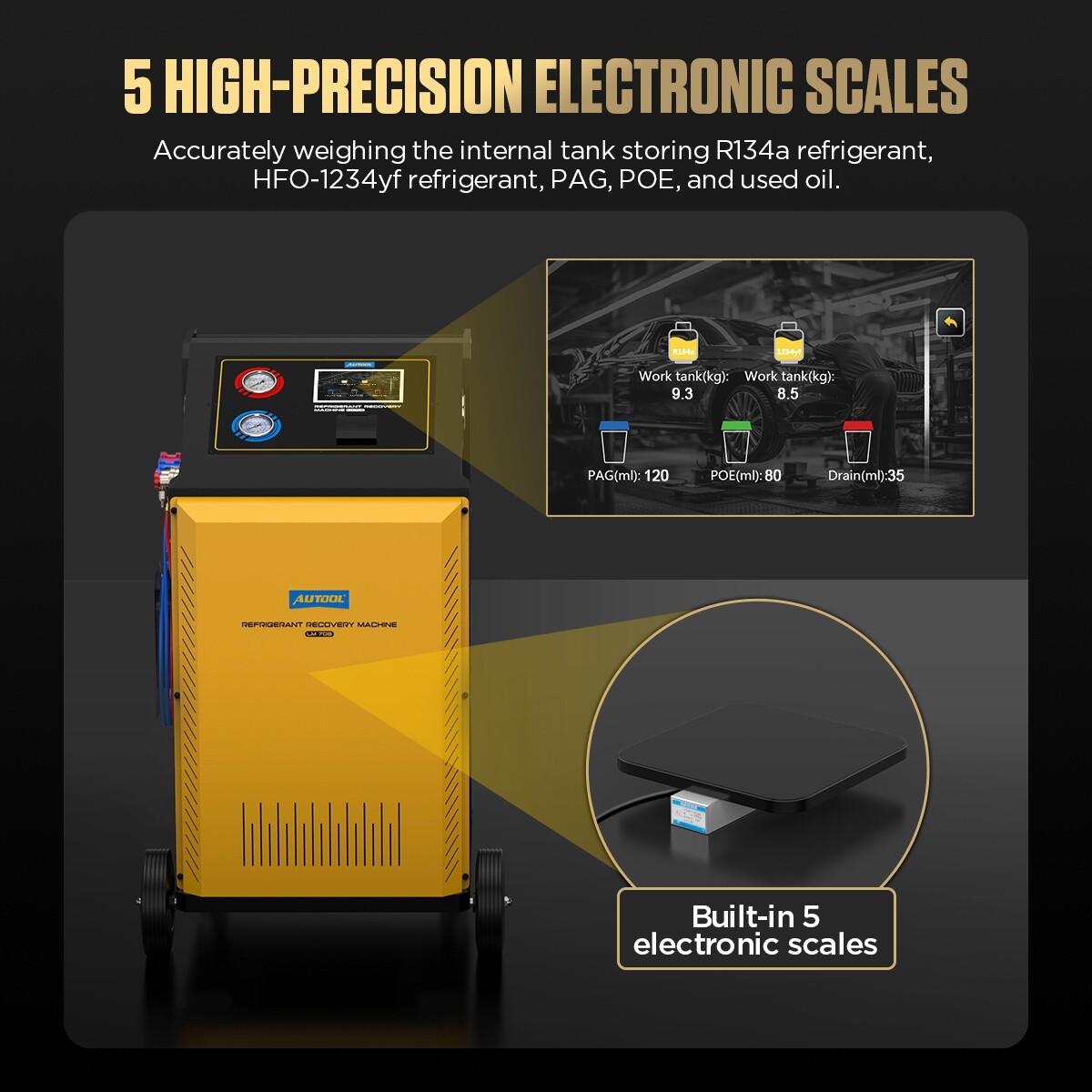 LM708 Fully Automatic Refrigerant Recovery Machine A/C Dual Tank Filling 3/8HP