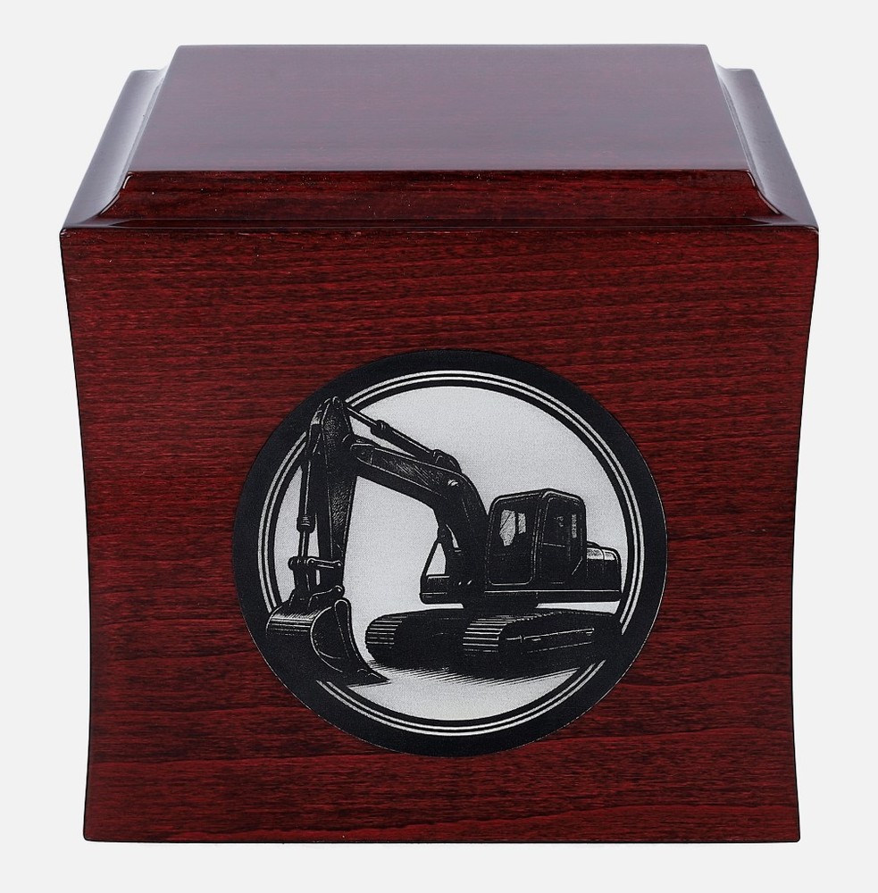Theme urn for excavator operator, urn with excavator