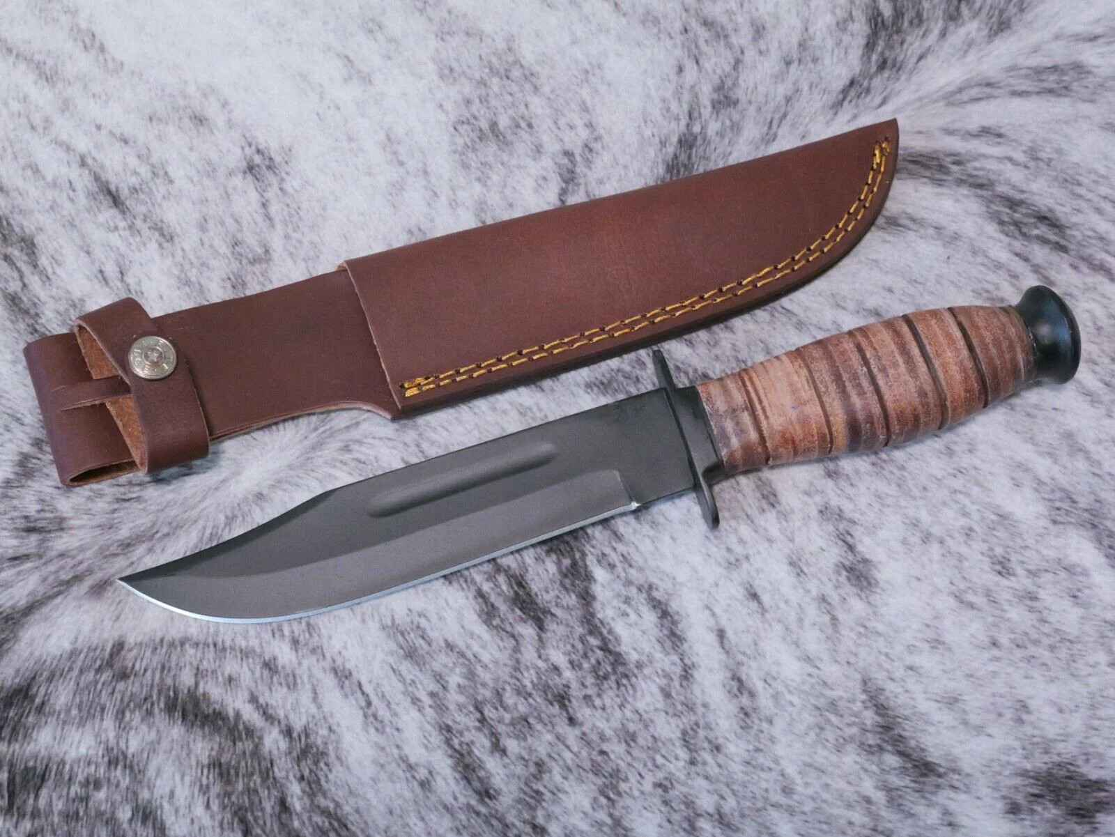 12" Kbar Style Survival Combat Knife Military Marines Black Blade Leather Handle