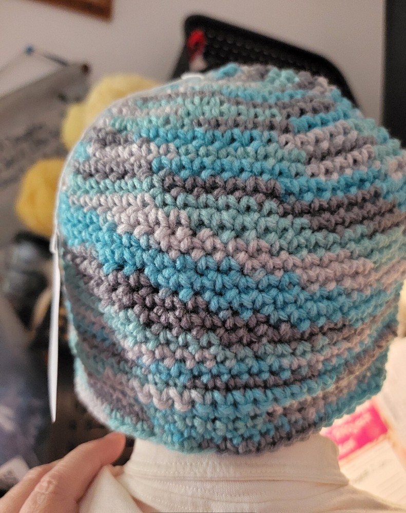 Handmade Crocheted Multi-Colored Infant Beanie Hat. Approx 21" Circ & 7' Long