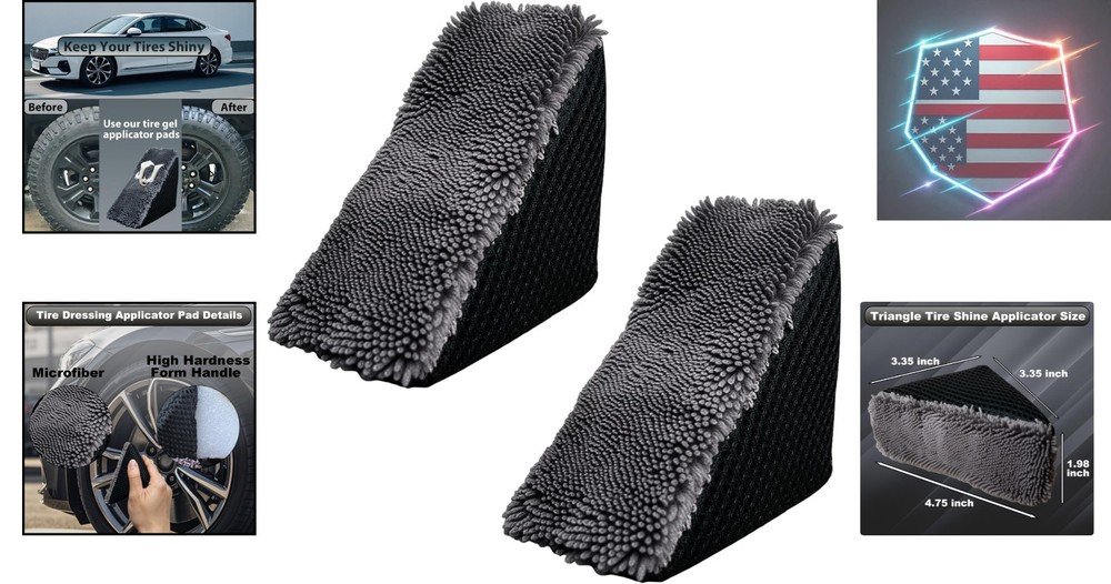 2 Pcs Triangle Tire Shine Applicator, Reusable Tire Dressing Applicator Pads,...
