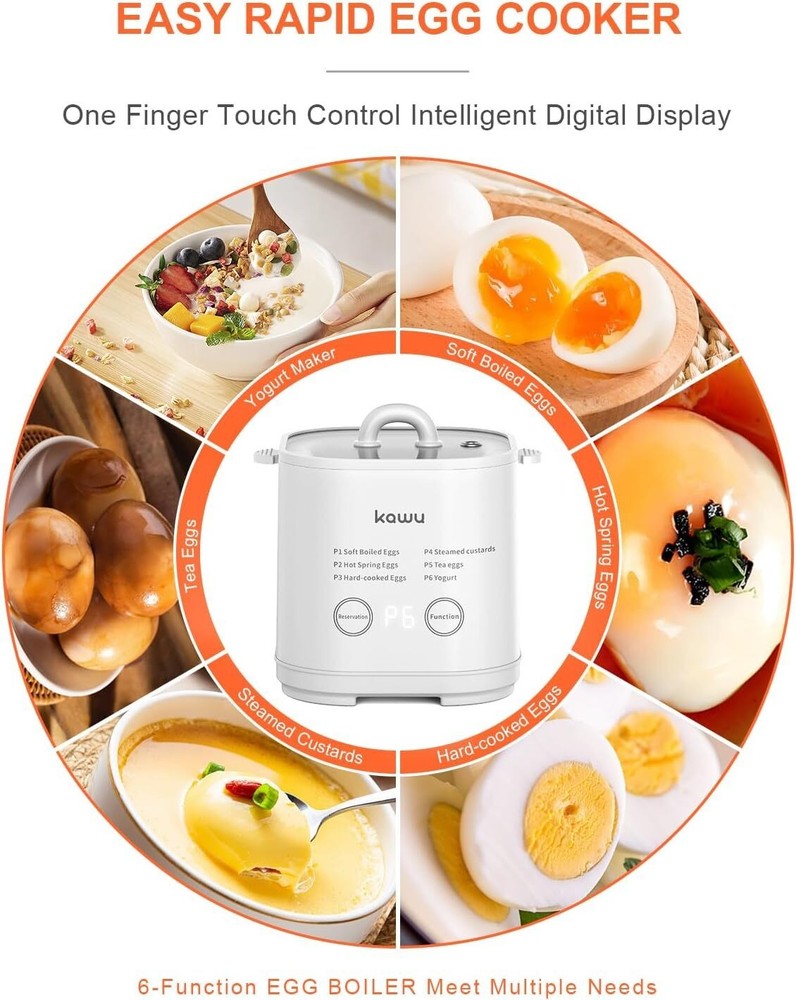 6-Function Egg Cooker for Hard Boiled Eggs Egg Boiler with Timer Egg Cooker