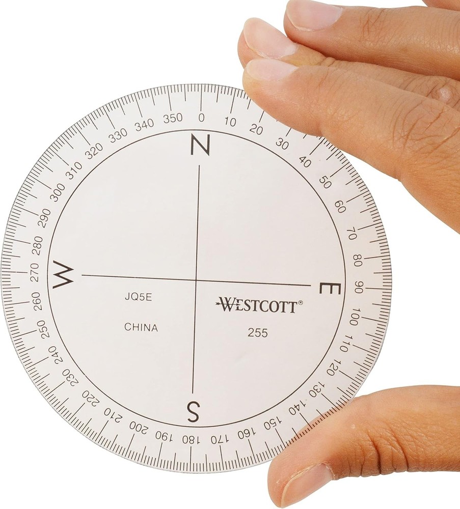 Crystal Clear 360-Degree Compass Protractor - Precise Geometry Tool, 3 1/2-Inch