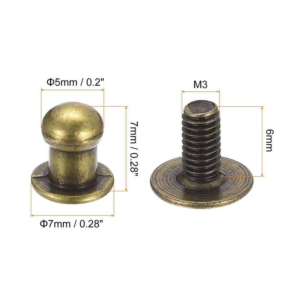 5mm Ball Head Stud Rivets Screw Back, 50Pack Round Head Button, Bronze Tone