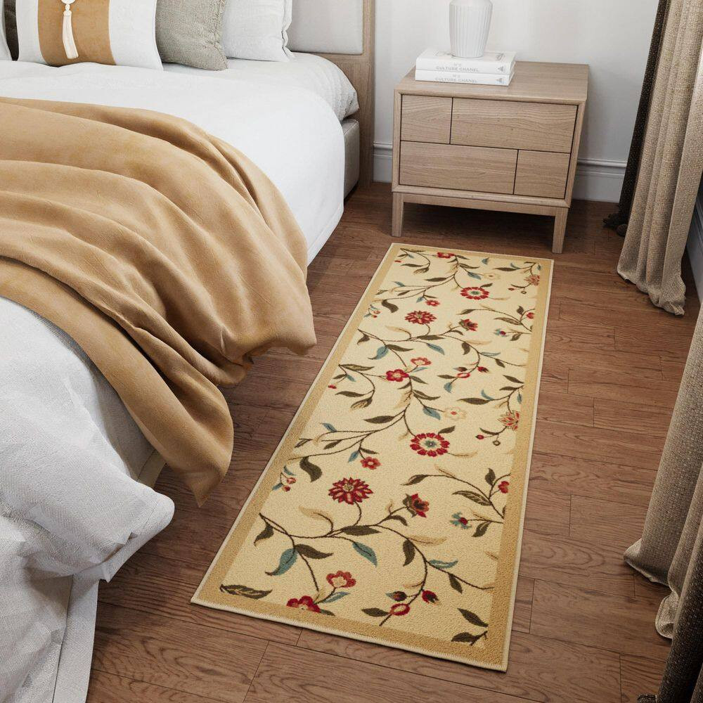 Ottohome Collection Non-Slip Rubberback Floral Leaves 2X5 Indoor Runner Rug, 1 F