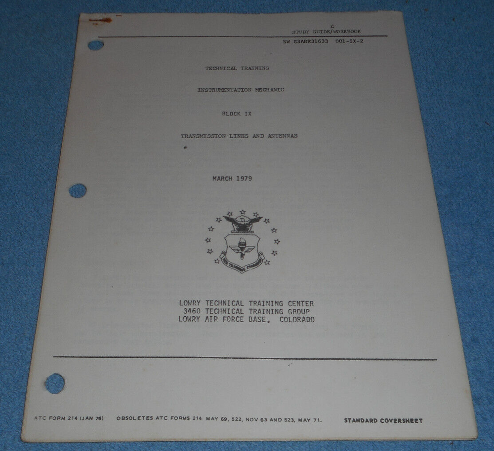 1979 US Air Force Technical Training Study Guide Transmission Lines & Antennas