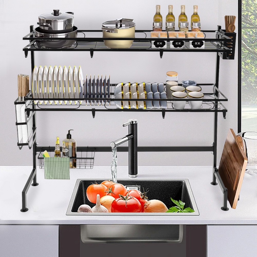 32.2in Double Layer Sink Storage Rack Complete Set Drying Rack For Kitchen !