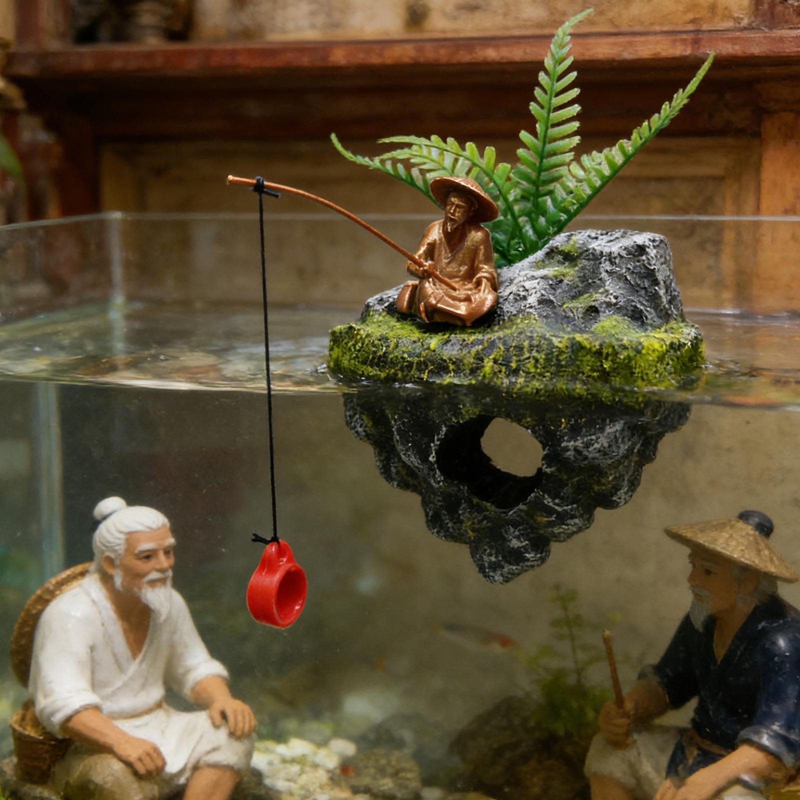 Aquarium Decorations Resin Realistic Small Floating Fisherman Island Fish