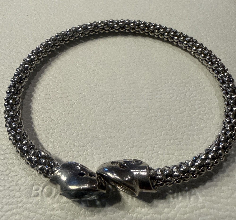 Sterling Silver 925 Mesh Bangle Bracelet Blue Topaz (Missing One Stone)