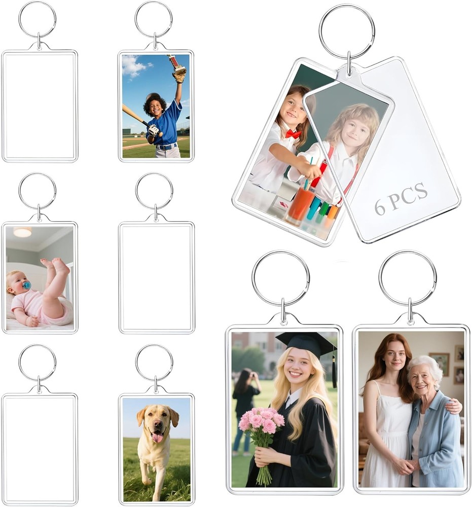 Personalized Custom Picture Frame Keychain Small 2.0X1.3 inch Outer, Clear