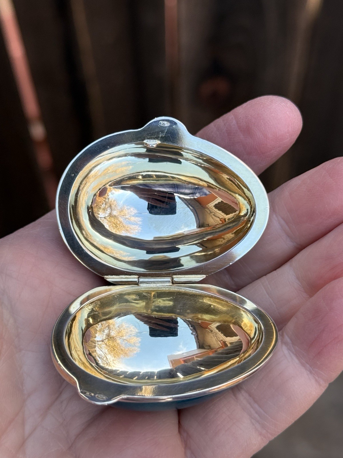 Antique Hallmarked Turquoise Enameled Sterling Silver Egg Trinket Box