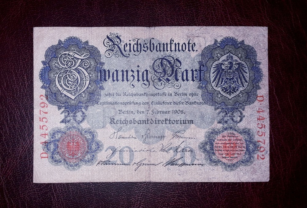 Germany 20 mark banknote,1908year(normal condition)