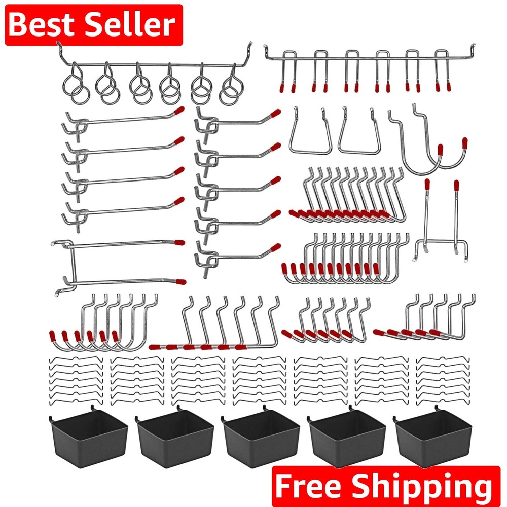 114 pcs Pegboard Hooks Assortment with Metal Hooks Sets, Pegboard Bins, Peg L...