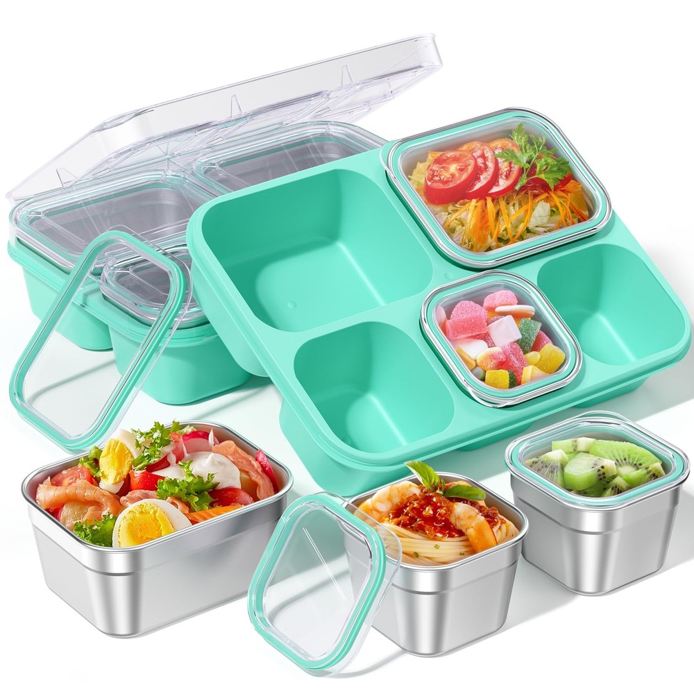 Snackle Containers, Stainless Steel 5 Compartments Divided Serving Tray with ...