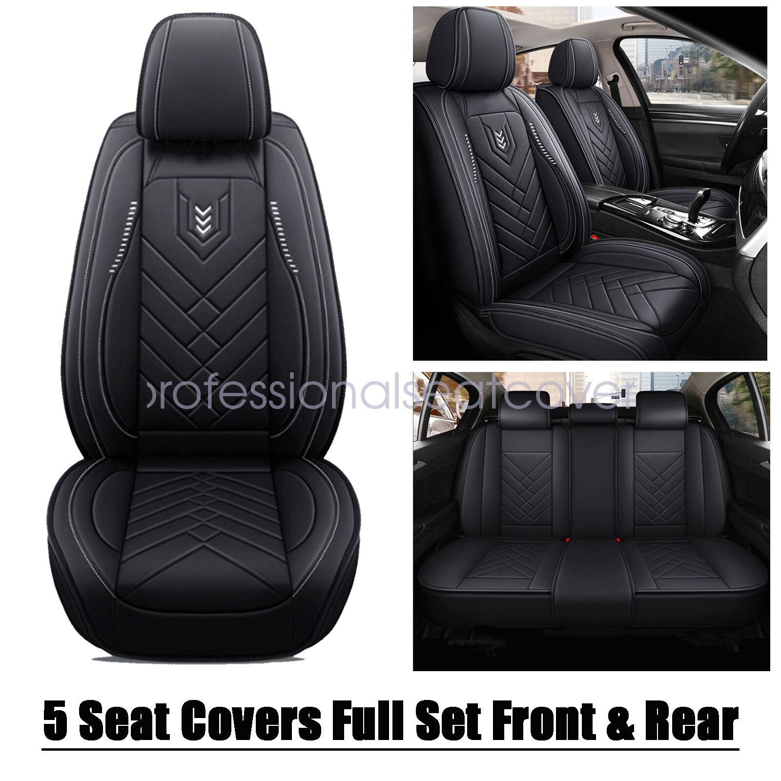 For Ford F-150 Crew Cab 4-Door 2009-2023 Car Faux Leather Front+Rear Seat Cover