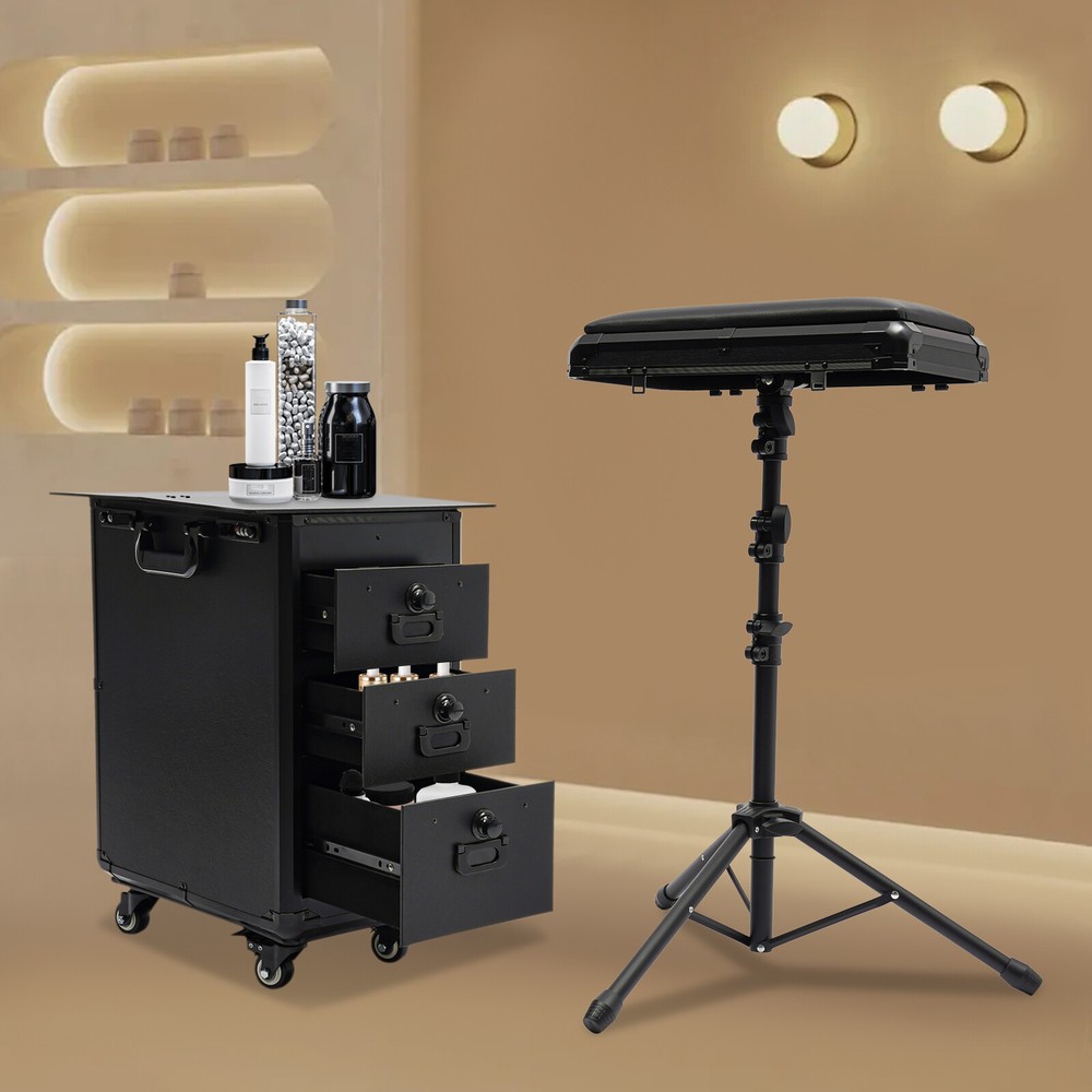 Rolling Makeup Case, Makeup Case with 4 Universal Wheels Combination Lock