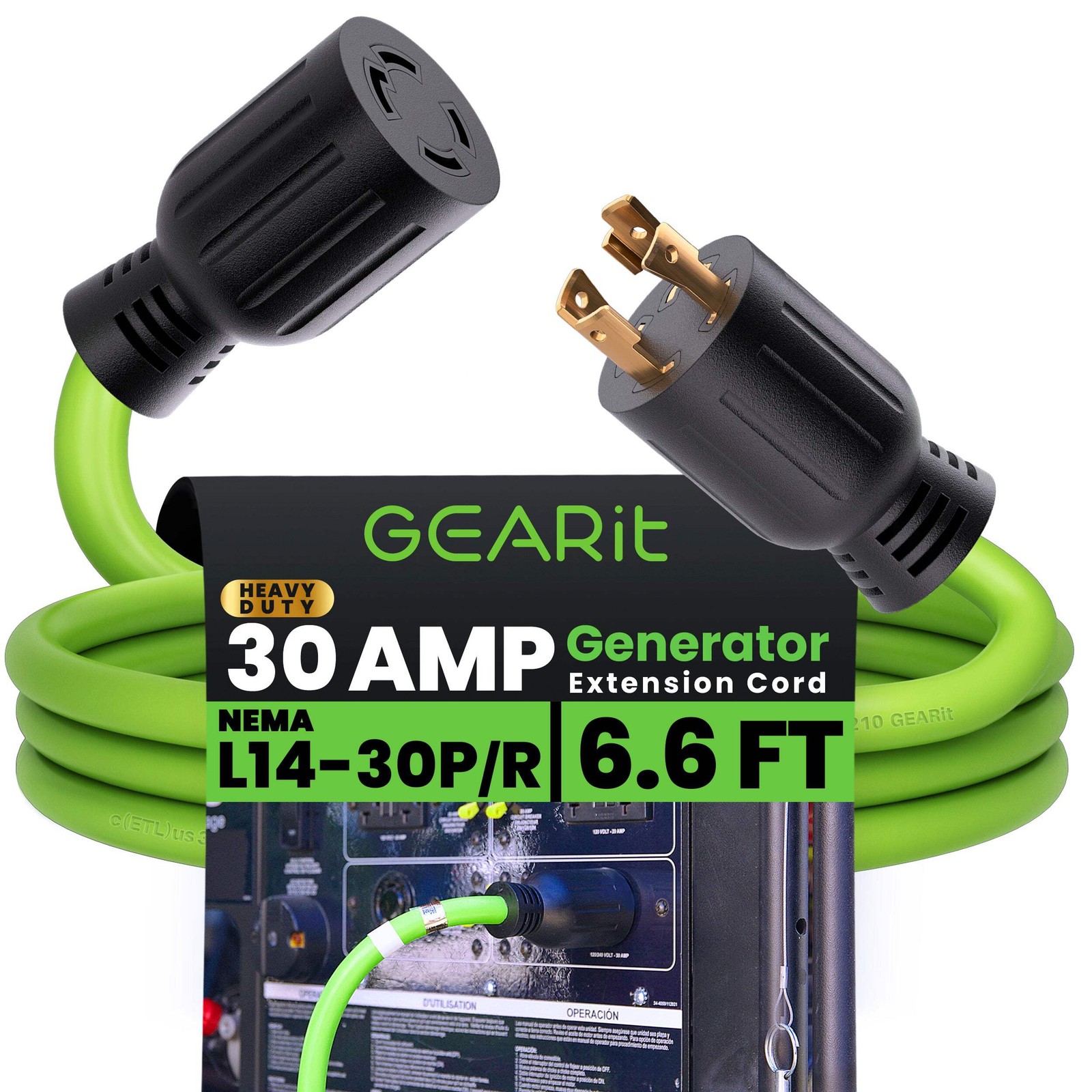 Generator Extension Cord NEMA L14-30P/R 4 Prong Locking Power Cord 30Amp RV