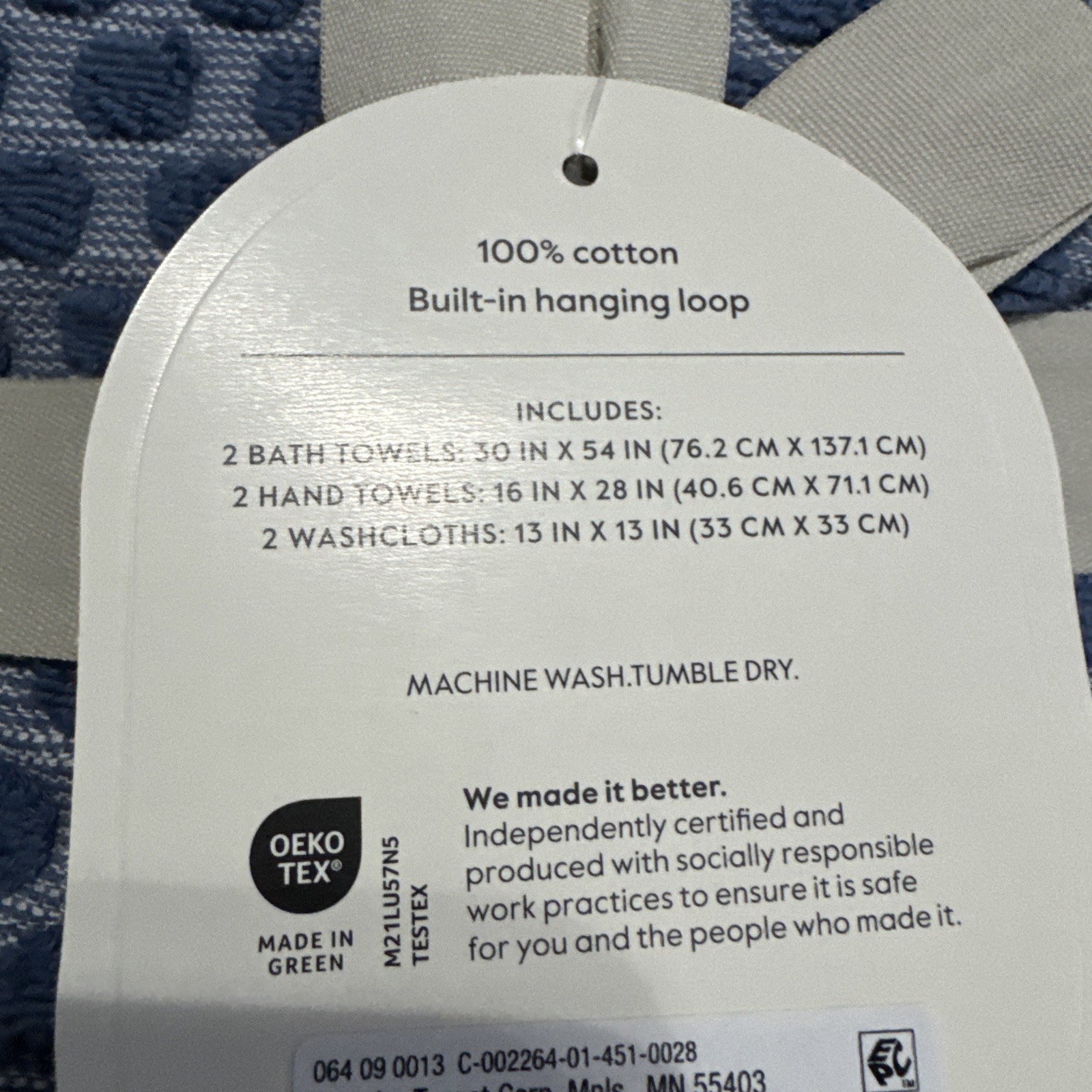 Threshold Bath Towel Set-6 Piece New With Tags - blue- wash, hand, bath towels