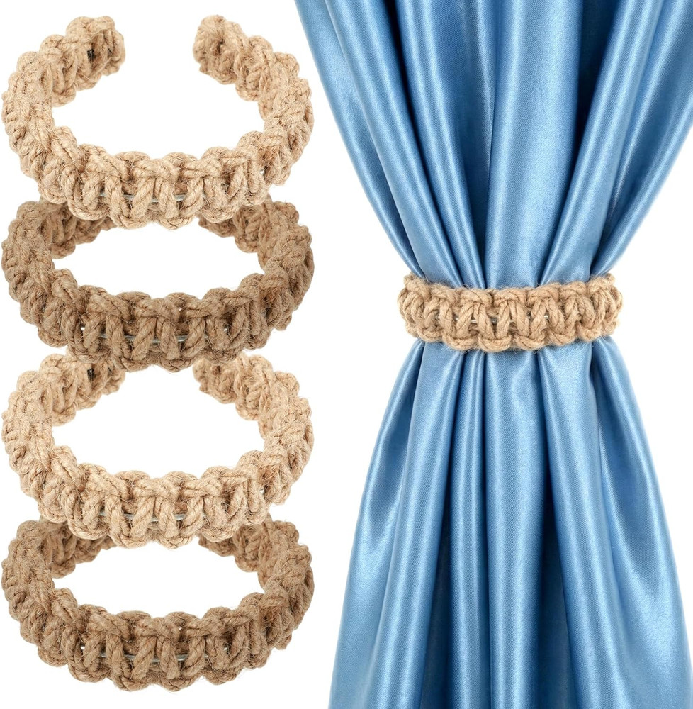 4Pcs Braided Curtain Tiebacks Bohemian Rustic Drapery Holdbacks Boho Window Deco