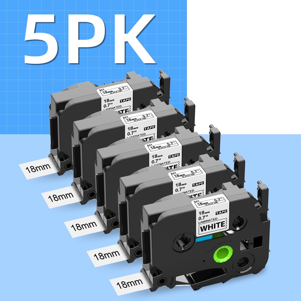 5PK TZE-241 Tape 18mm Laminated White Compatible for Brother P-Touch  US seller