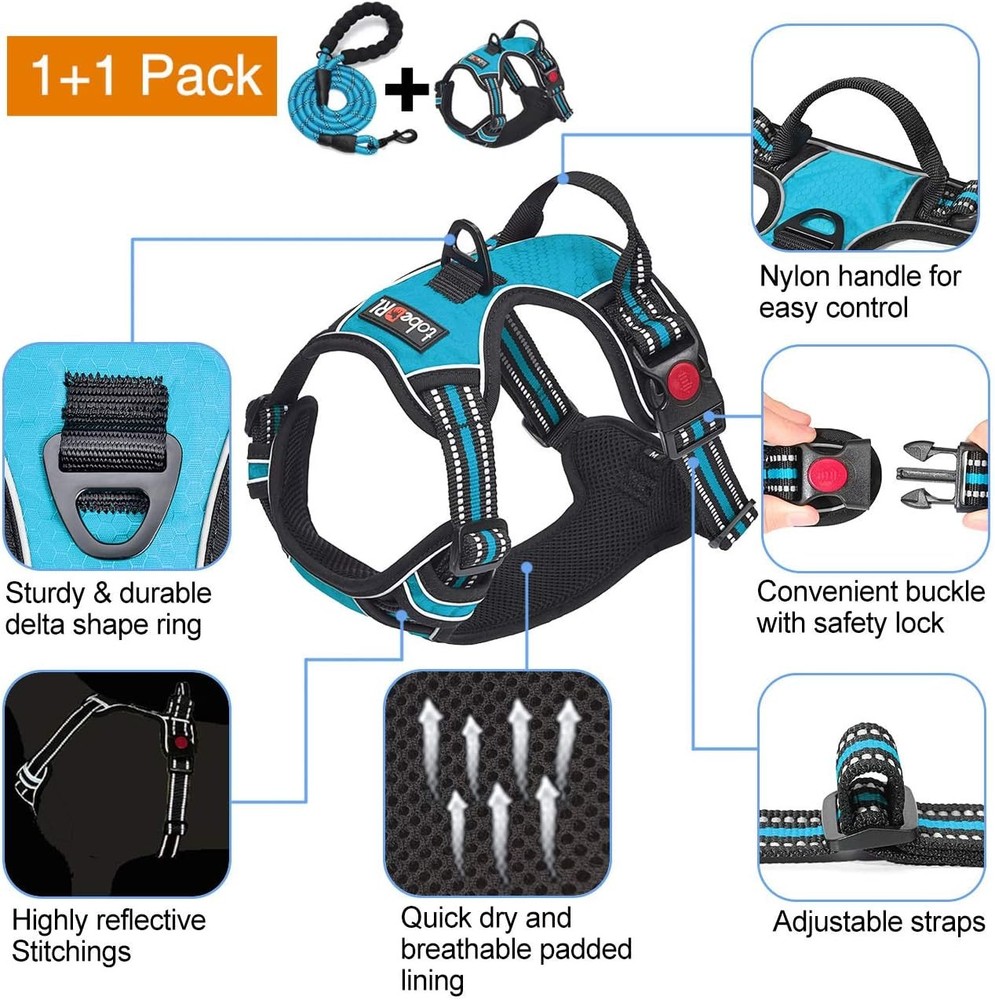 Large Dog Harness Leash Adjustable Comfortable Easy Control Durable Machinewash