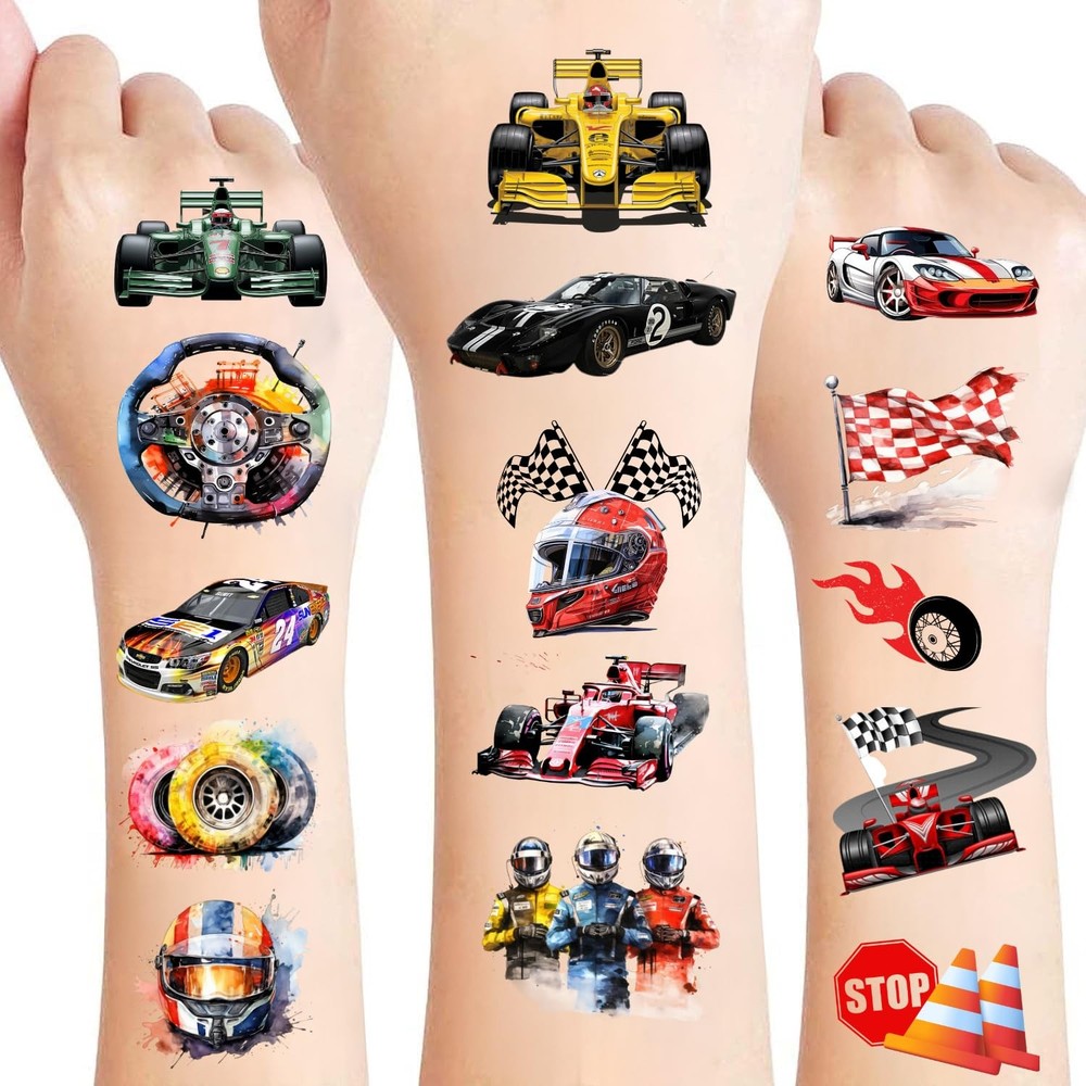 108 PCS Racing Car Pre-Cut Temporary Tattoos | Super Cute Medium, Multiple