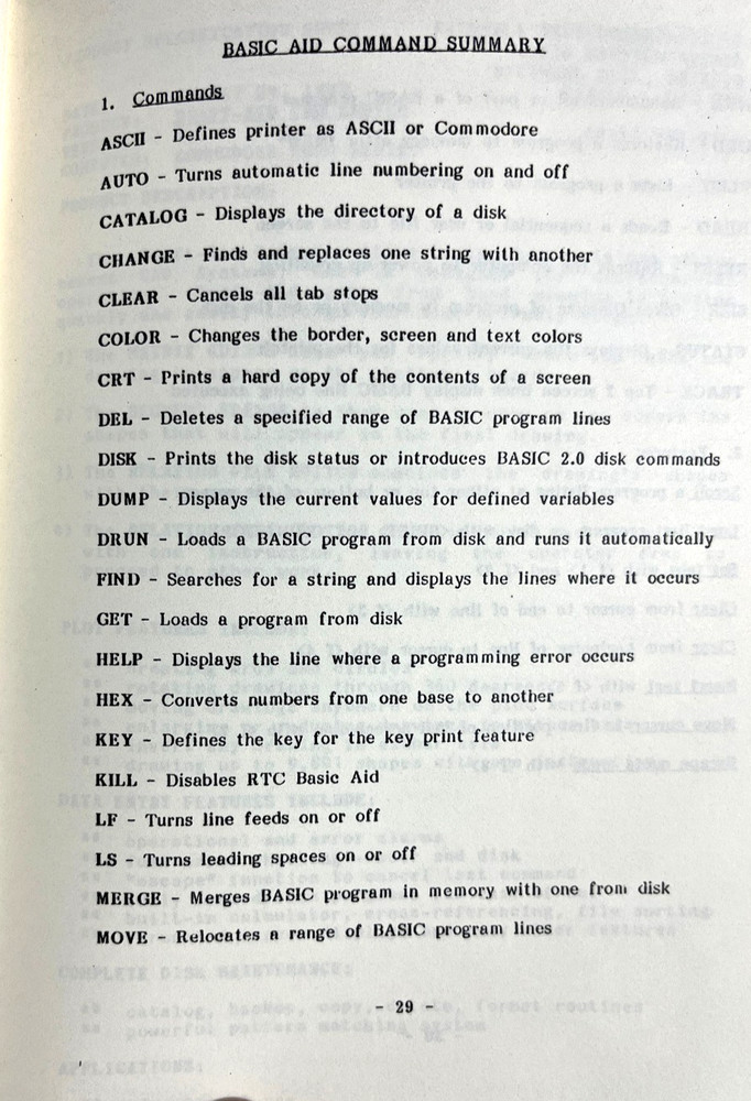 BASIC AID 64 Commodore 64 1984 RTC Troy Hacker 33 new commands
