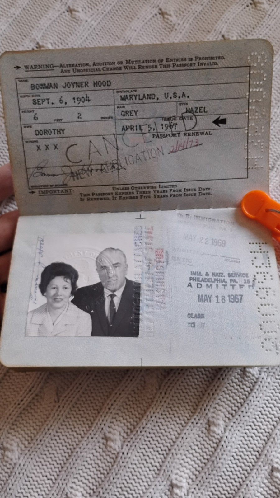 VINTAGE PASSPORT USA 1967 TRAVEL UK and The Netherlands