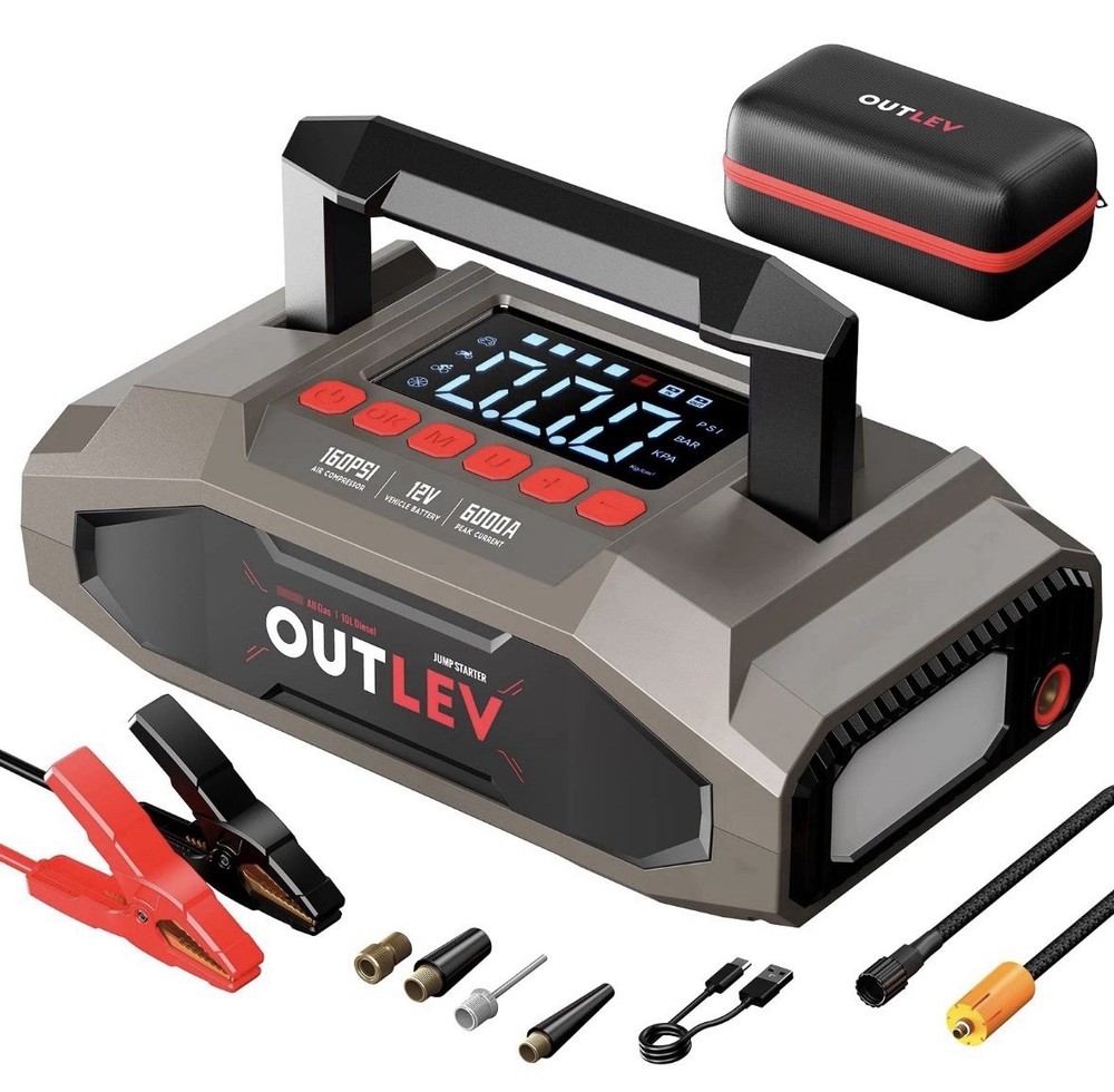 Outlev Jump Starter 6000A Air Compressor 160PSI Multi-Functional Emergency Kit
