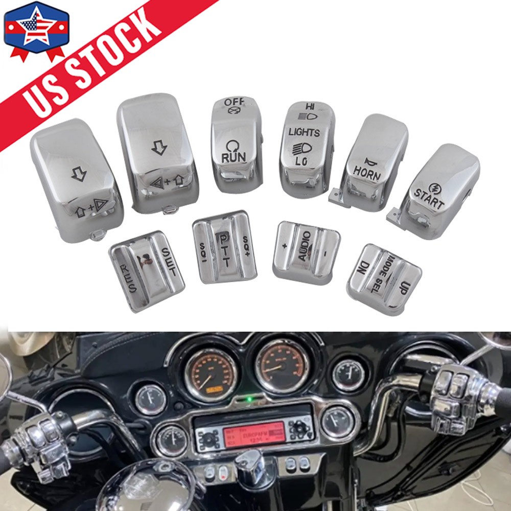 10pcs Chrome Hand Control Switch Button Covers For Harley Electra Glide FLHTCU
