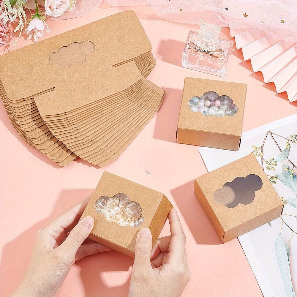24pcs Kraft Paper Gift box Folding box with Window Rectangle Tan Cloud Pattern