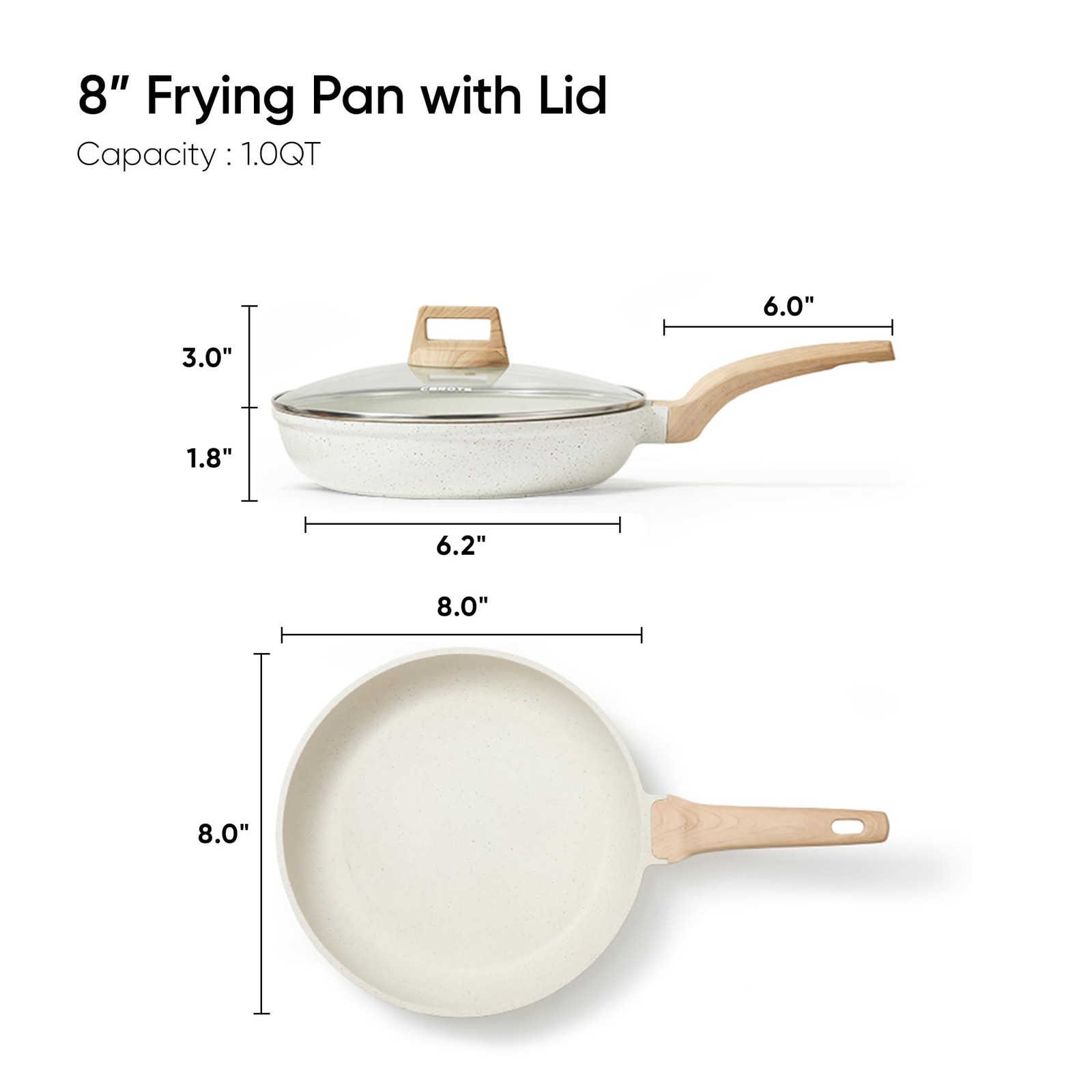 8 Inch Non Stick Frying Pan with Lid,White Granite Nonstick Skillet Omelet Pa...