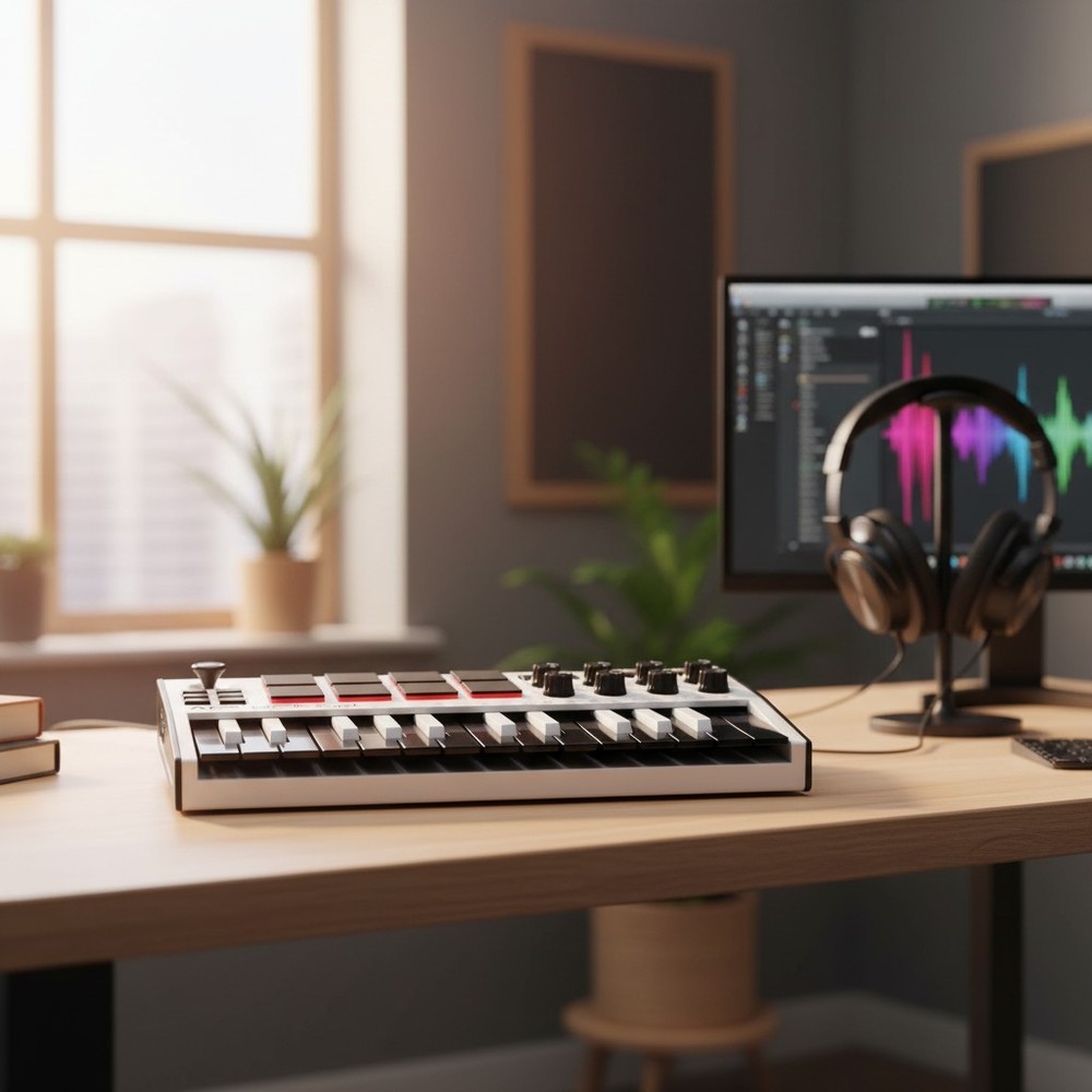 Compact MIDI Keyboard Controller with 8 Velocity Pads & Software Bundle Included