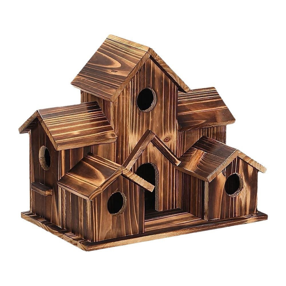 Wood Bird Houses Outdoor 6 Hole Bird House Room Cardinals Hanging Birdhouse US
