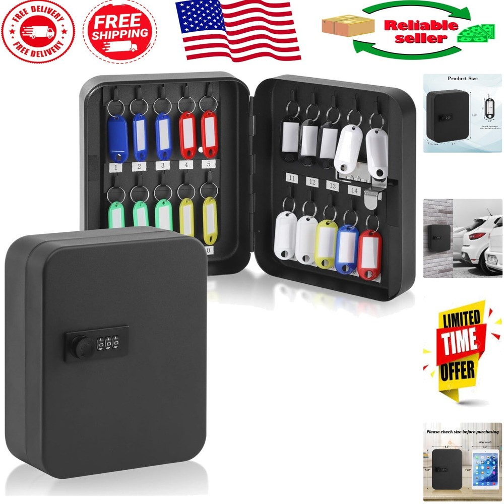 Secure 20 Key Storage Lock Box with Combination Lock - Wall Mount Organizer