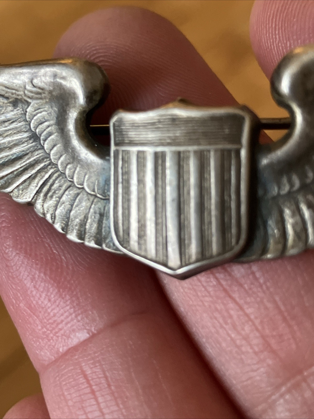 Vintage Sterling Silver WWII Military Pilot Aviator Wings Pin A.E. Co Utica NY