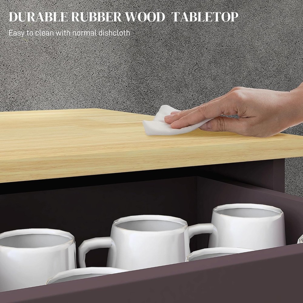 Sideboard Buffet Cabinet W/ Solid Wood Countertop Modern Kitchen Storage Cabinet