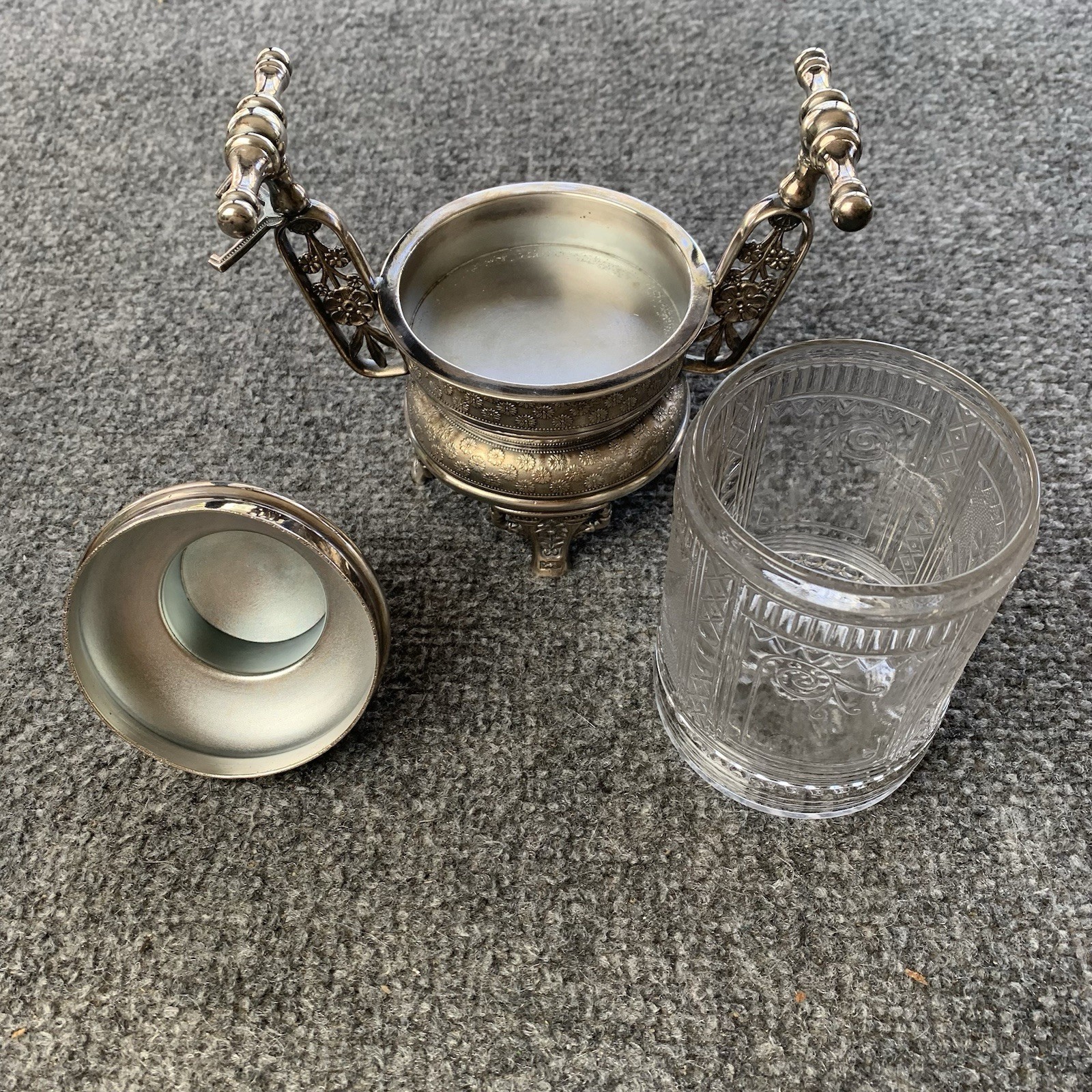 Antique Pairpoint Silver Plate Pickle Castor Clear Glass Marked 629 4913-z