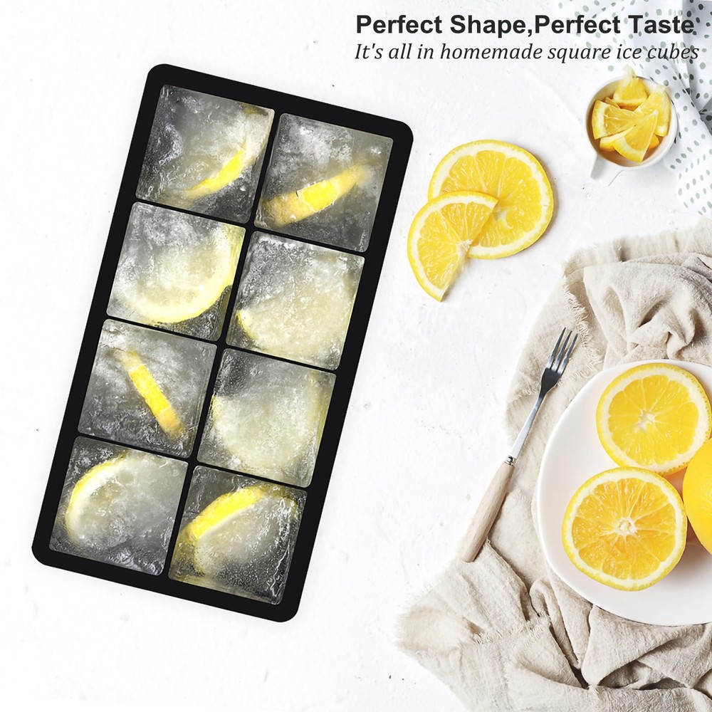 Large Ice Cube Tray for Whiskey,2 Pack Stackable Big Ice Cube Molds Make 16 B...