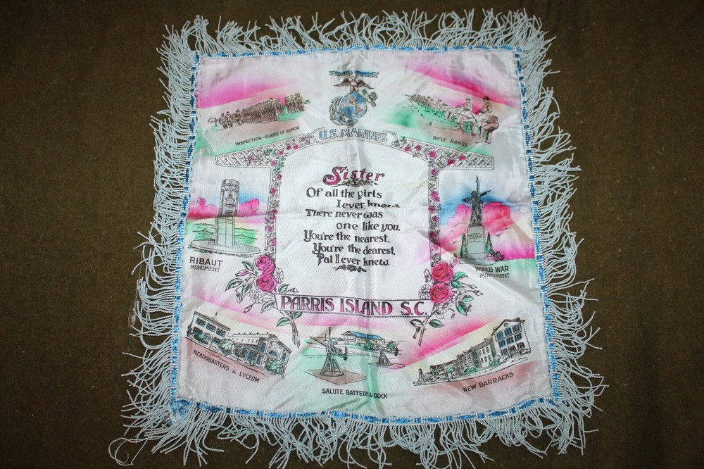Original WW2 U.S. Marine Corps (Sister) Parris Island, S.C. Pillow Cover, VG