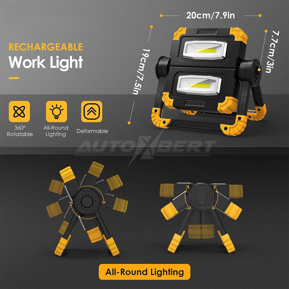 LED Work Light Rechargeable 2000LM Portable Folding Magnetic COB LED Flashlight