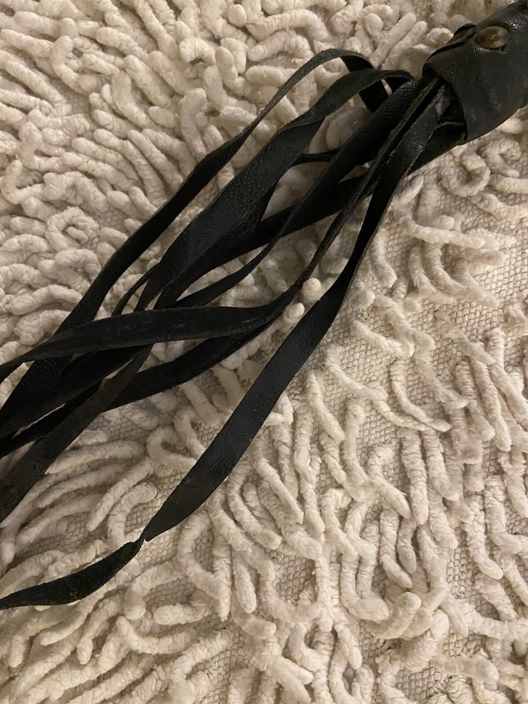 Vintage Black Leather Whip With Studs & Can Be Hung
