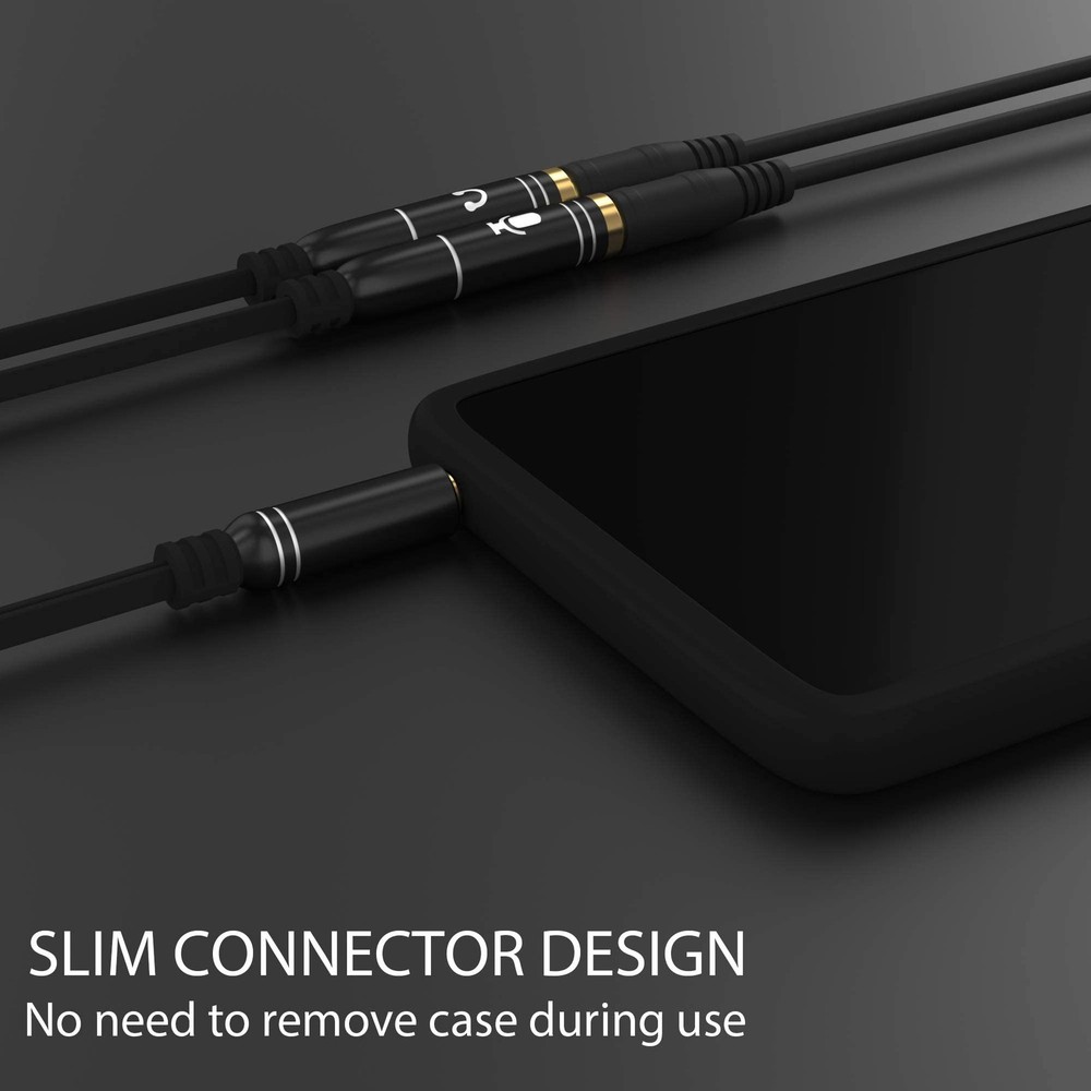 Headphone Splitter Adapter, 3.5mm Audio + Mic 4 Pole TRRS Black