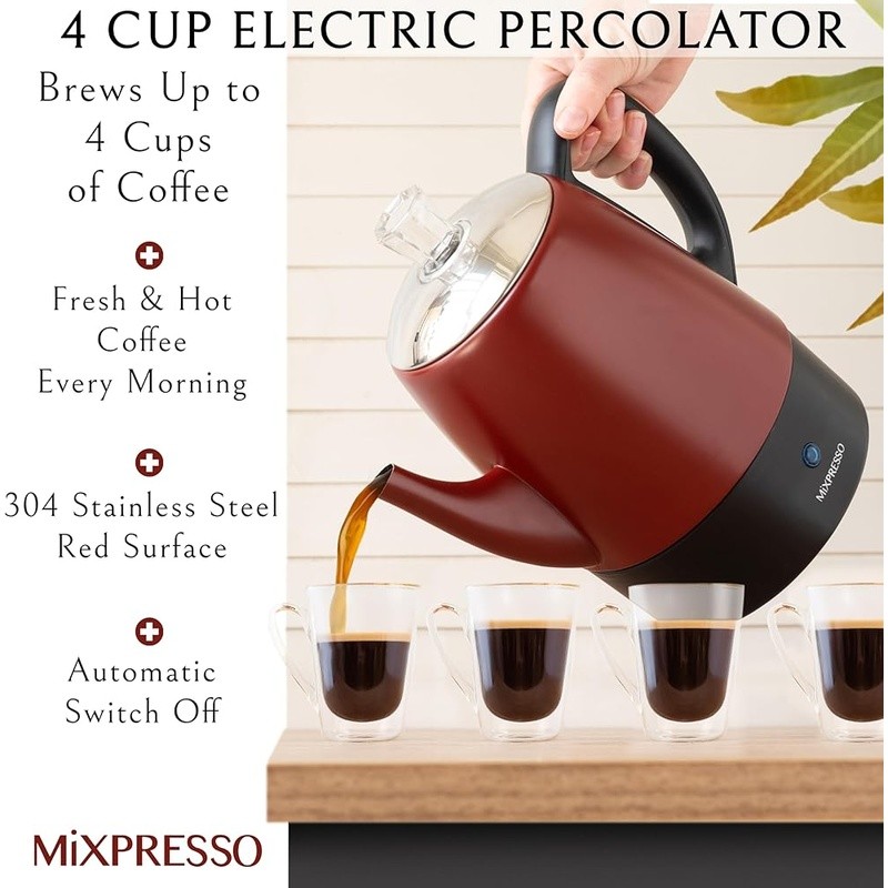 Small Percolator Coffee Pot Electric Stainless Steel Coffee Maker Percolator