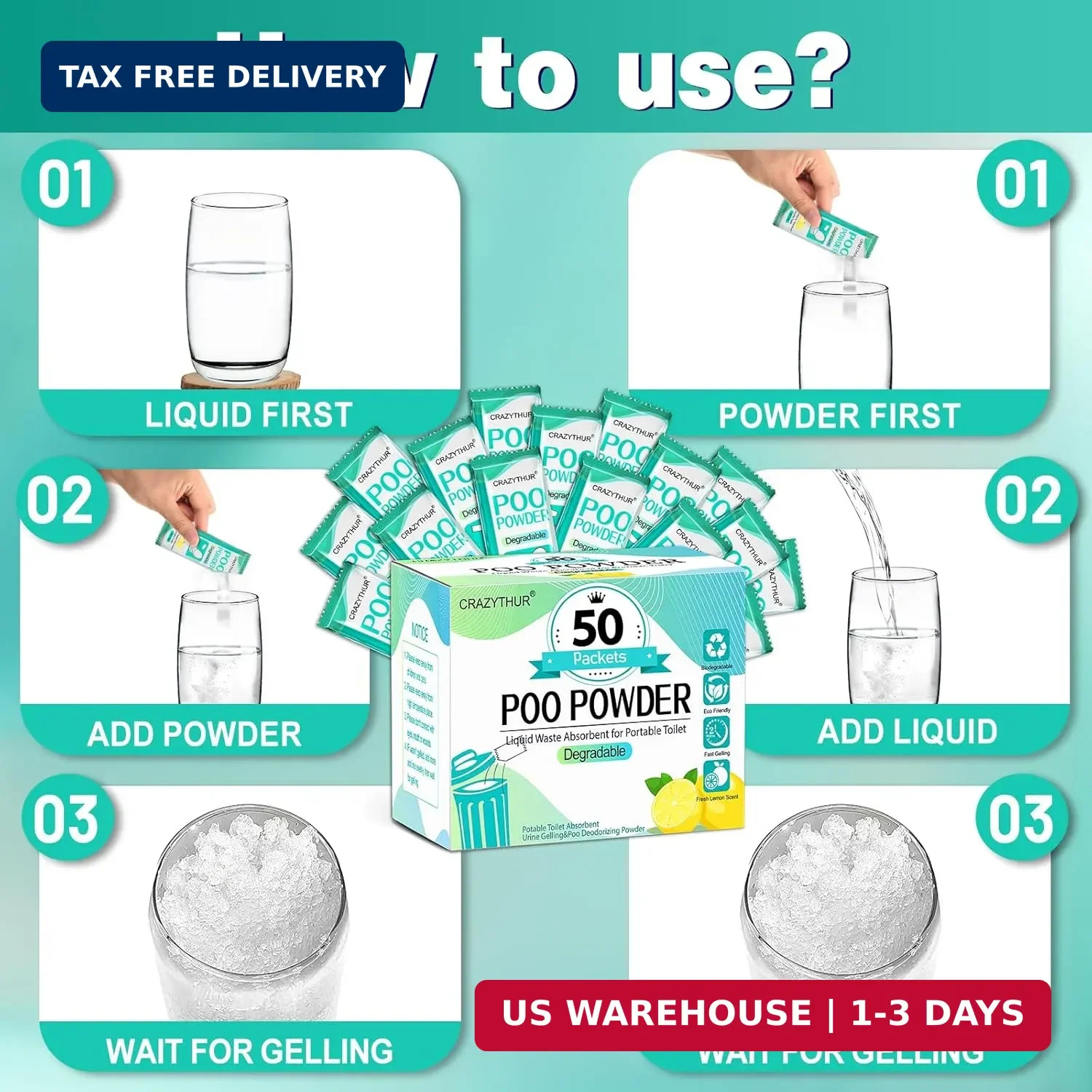 PortablePortable Toilet Gel, Poo Powder for Portable Toilet, Camping Toilet Gel,