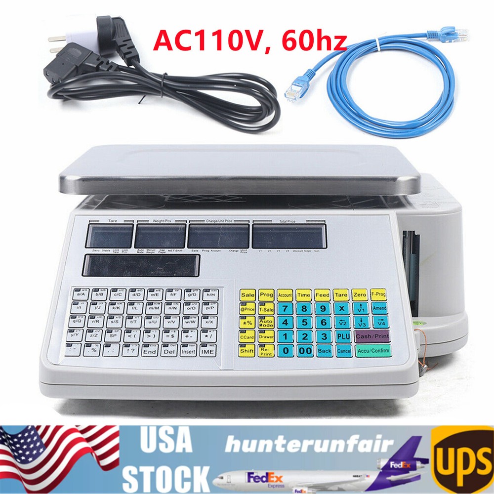 Digital Scale Price Computing Retail Meat Weigh Scale Label Printer 30Kg/66lbs!