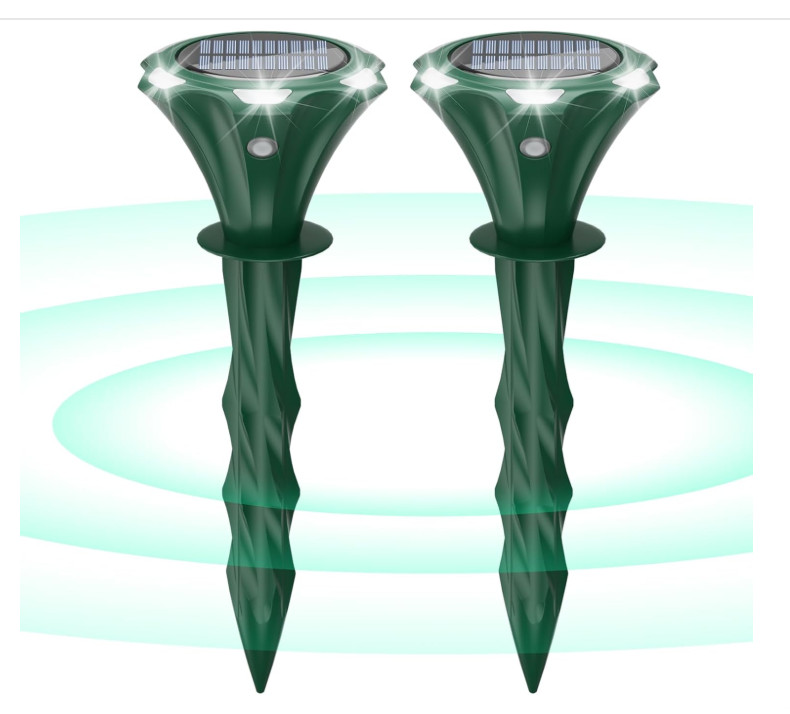 Mole Repeller Solar Powered 2 Pack, Waterproof Motion Detection LED Flash...