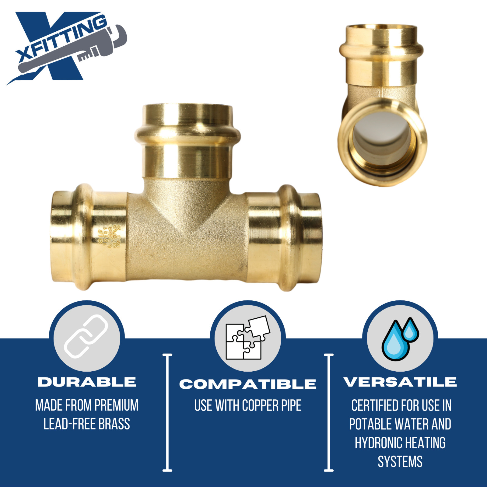 25 Pcs, 1 Inch x 1 Inch x 1 Inch Press Tee, NSF Certified, 202-6-6=25X